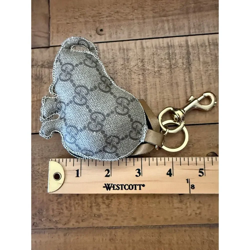 Gucci Key Chain Women's Brown GG Canvas Leather Dog Bag Charm Made Italy - Picture 4 of 7